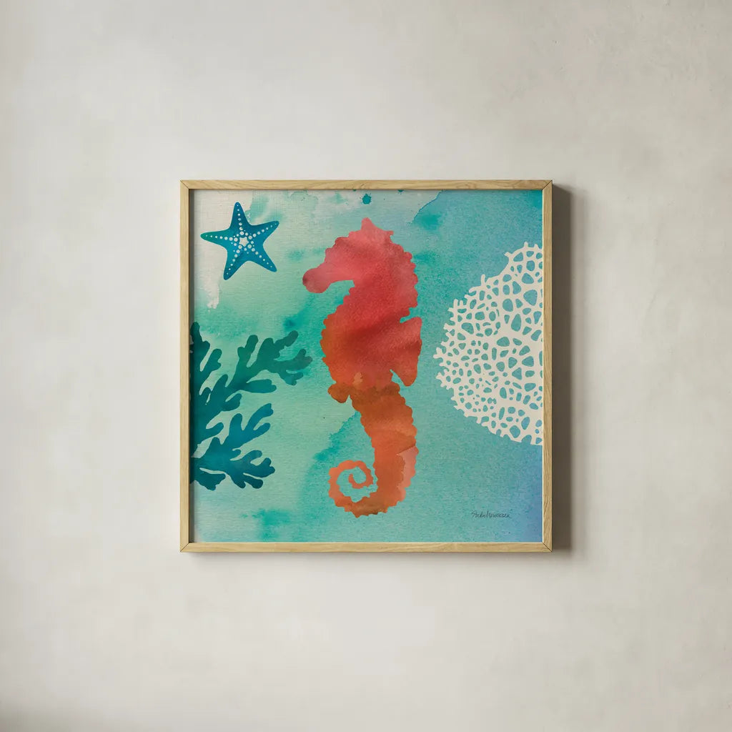Under the Sea I by Studio Mousseau. Shown in a natural wood glass frame for a timeless modern aesthetic. Available as an archival giclee rolled canvas, fine art paper, or poster print. SKU 34637a.