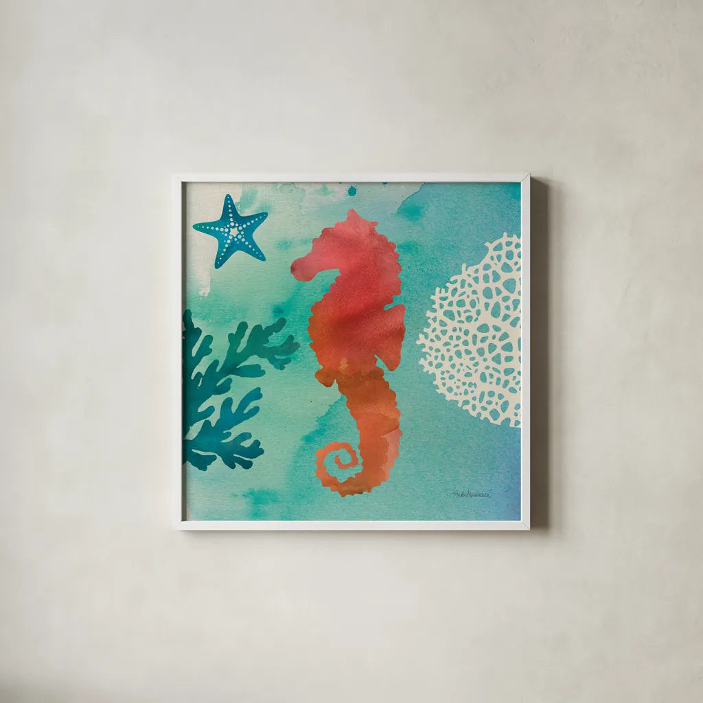 Under the Sea I by Studio Mousseau. Shown in a crisp white glass frame for a clean and minimalist style. Available as an archival giclee rolled canvas, fine art paper, or poster print. SKU 34637a.