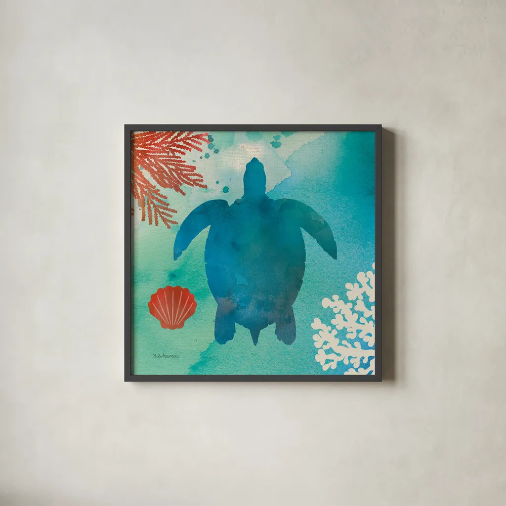 Under the Sea II by Studio Mousseau. Shown in a sleek black glass frame for a contemporary gallery look. Available as an archival giclee rolled canvas, fine art paper, or poster print. SKU 34638a.