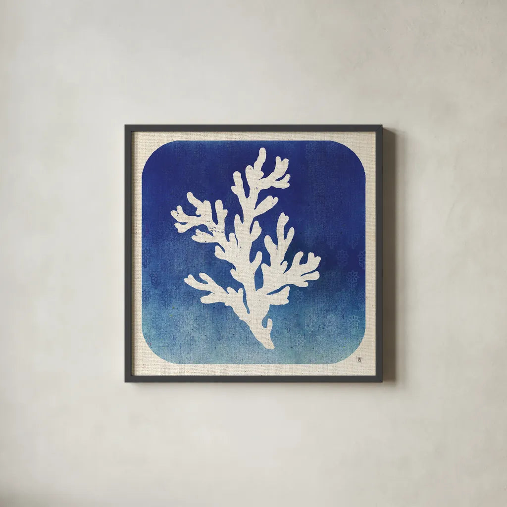 Watermark Coral  by Studio Mousseau. Shown in a sleek black glass frame for a contemporary gallery look. Available as an archival giclee rolled canvas, fine art paper, or poster print. SKU 25969a.