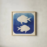 Watermark Fish by Studio Mousseau. Shown in a natural wood glass frame for a timeless modern aesthetic. Available as an archival giclee rolled canvas, fine art paper, or poster print. SKU 25970a.