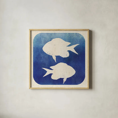 Watermark Fish by Studio Mousseau. Shown in a natural wood glass frame for a timeless modern aesthetic. Available as an archival giclee rolled canvas, fine art paper, or poster print. SKU 25970a.