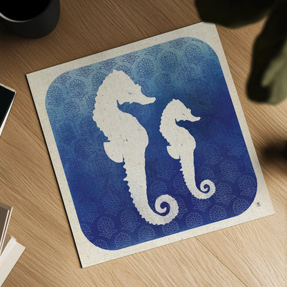 Watermark Seahorse by Studio Mousseau. Shown as a detailed flat fine art print, highlighting archival giclee quality. Available as an archival giclee rolled canvas, fine art paper, or poster print. SKU 25971a.