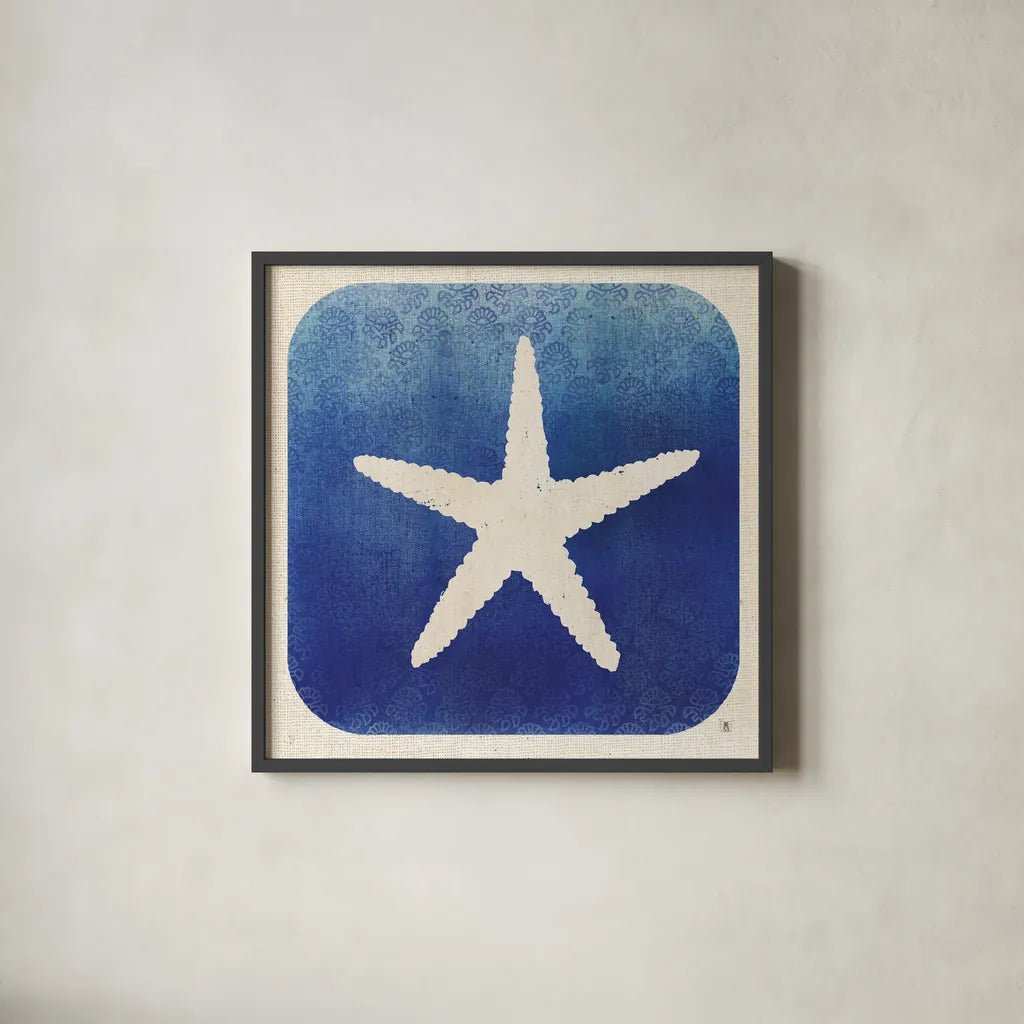 Watermark Starfish by Studio Mousseau. Shown in a sleek black glass frame for a contemporary gallery look. Available as an archival giclee rolled canvas, fine art paper, or poster print. SKU 25972a.