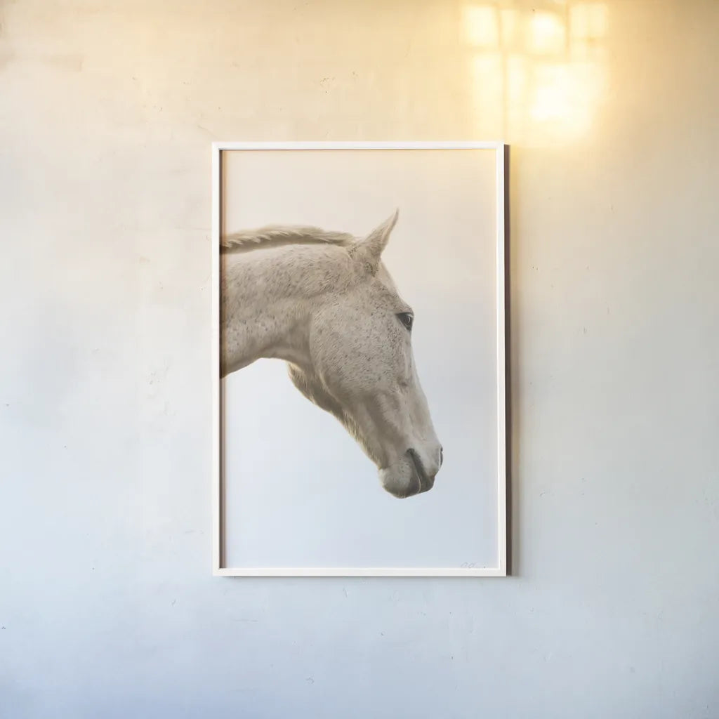 A Horse Named Lady I by Sue Schlabach. shown as a paper print in a white frame. Available as a archival giclee rolled canvas, fine art paper, or poster print. SKU 72125h.
