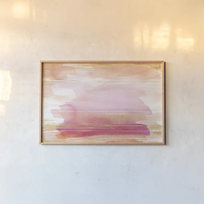 A Rosy View by Sue Schlabach. shown as a paper print in a natural frame. Available as a archival giclee rolled canvas, fine art paper, or poster print. SKU 66474i.