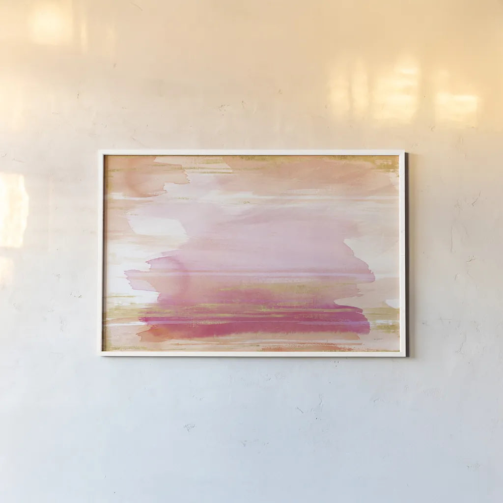 A Rosy View by Sue Schlabach. shown as a paper print in a white frame. Available as a archival giclee rolled canvas, fine art paper, or poster print. SKU 66474i.