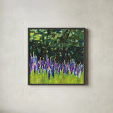 A Year of Lupines by Sue Schlabach. Shown in a sleek black glass frame for a contemporary gallery look. Available as an archival giclee rolled canvas, fine art paper, or poster print. SKU 88563a.