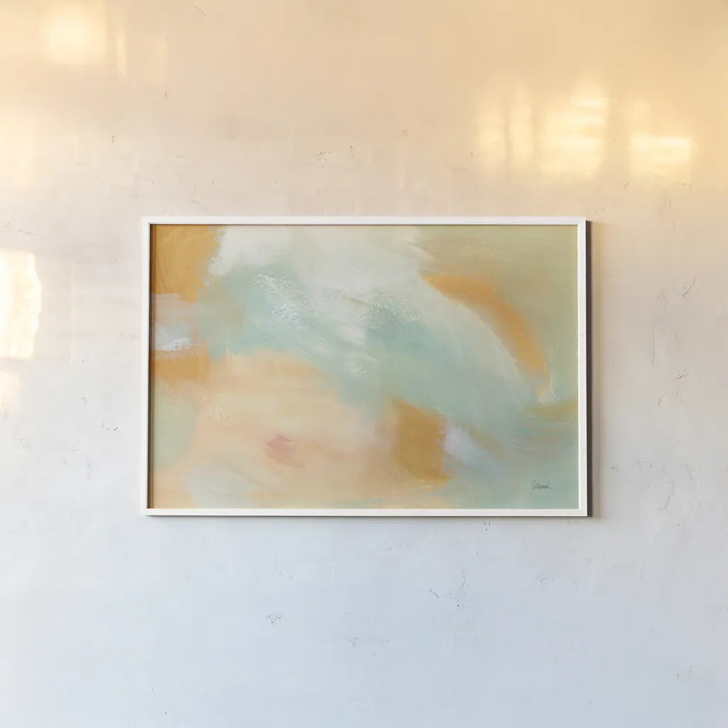 Abstract Sunrise by Sue Schlabach. shown as a paper print in a white frame. Available as a archival giclee rolled canvas, fine art paper, or poster print. SKU 67145i.