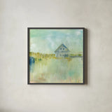 Across the Fields by Sue Schlabach. Shown in a sleek black glass frame for a contemporary gallery look. Available as an archival giclee rolled canvas, fine art paper, or poster print. SKU 38105a.