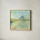 Across the Fields by Sue Schlabach. Shown in a natural wood glass frame for a timeless modern aesthetic. Available as an archival giclee rolled canvas, fine art paper, or poster print. SKU 38105a.