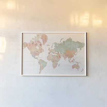 Across the World by Sue Schlabach. shown as a paper print in a white frame. Available as a archival giclee rolled canvas, fine art paper, or poster print. SKU 37541i.
