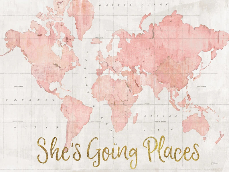 Across the World Shes Going Places Pink Crop by Sue Schlabach