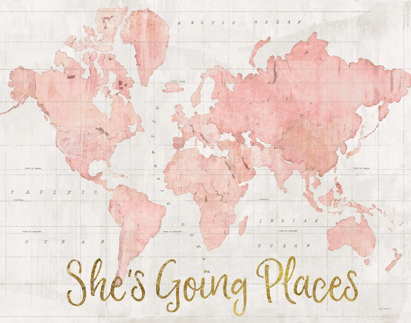 Across the World Shes Going Places Pink v2 by Sue Schlabach