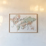 Across the World v2 by Sue Schlabach. shown as a paper print in a natural frame. Available as a archival giclee rolled canvas, fine art paper, or poster print. SKU 38255i.