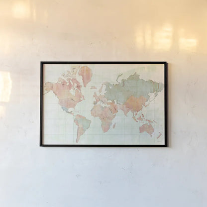 Across the World v4 by Sue Schlabach. shown as a paper print in a black flame. Available as a archival giclee rolled canvas, fine art paper, or poster print. SKU 38257i.