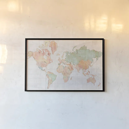 Across the World v5 by Sue Schlabach. shown as a paper print in a black flame. Available as a archival giclee rolled canvas, fine art paper, or poster print. SKU 38258i.