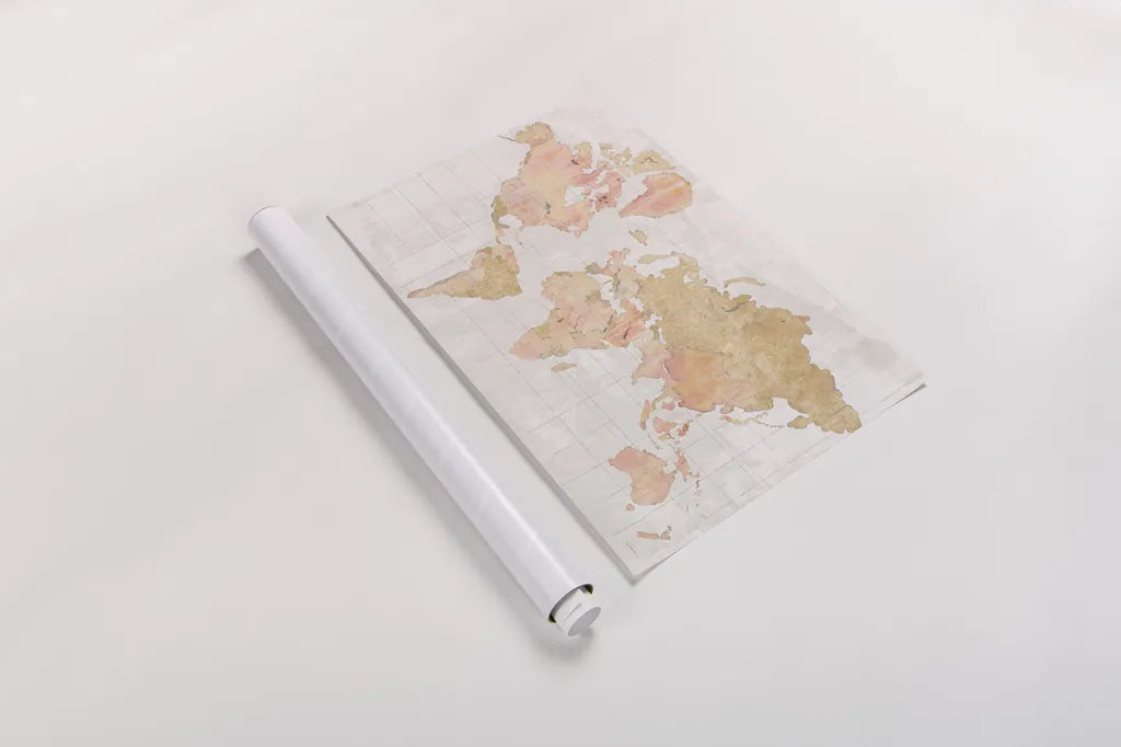 Across the World v5 Champagne by Sue Schlabach. shown as a rolled paper print. Available as archival giclee rolled canvas, fine art paper, or poster print. SKU 43002i.