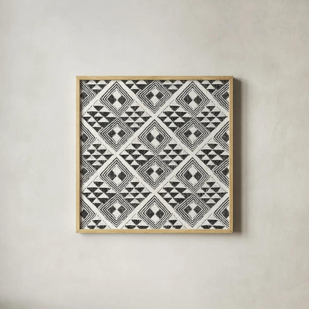 African Wild Pattern II BW by Sue Schlabach. Shown in a natural wood glass frame for a timeless modern aesthetic. Available as an archival giclee rolled canvas, fine art paper, or poster print. SKU 32121a.
