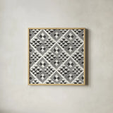 African Wild Pattern II BW by Sue Schlabach. Shown in a natural wood glass frame for a timeless modern aesthetic. Available as an archival giclee rolled canvas, fine art paper, or poster print. SKU 32121a.