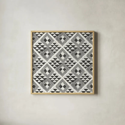 African Wild Pattern II BW by Sue Schlabach. Shown in a natural wood glass frame for a timeless modern aesthetic. Available as an archival giclee rolled canvas, fine art paper, or poster print. SKU 32121a.