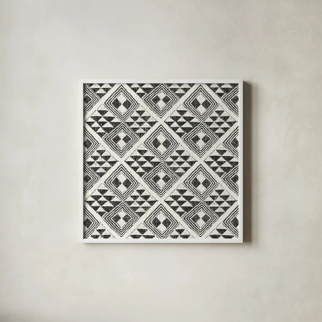 African Wild Pattern II BW by Sue Schlabach. Shown in a crisp white glass frame for a clean and minimalist style. Available as an archival giclee rolled canvas, fine art paper, or poster print. SKU 32121a.