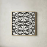 African Wild Pattern III BW by Sue Schlabach. Shown in a natural wood glass frame for a timeless modern aesthetic. Available as an archival giclee rolled canvas, fine art paper, or poster print. SKU 32122a.