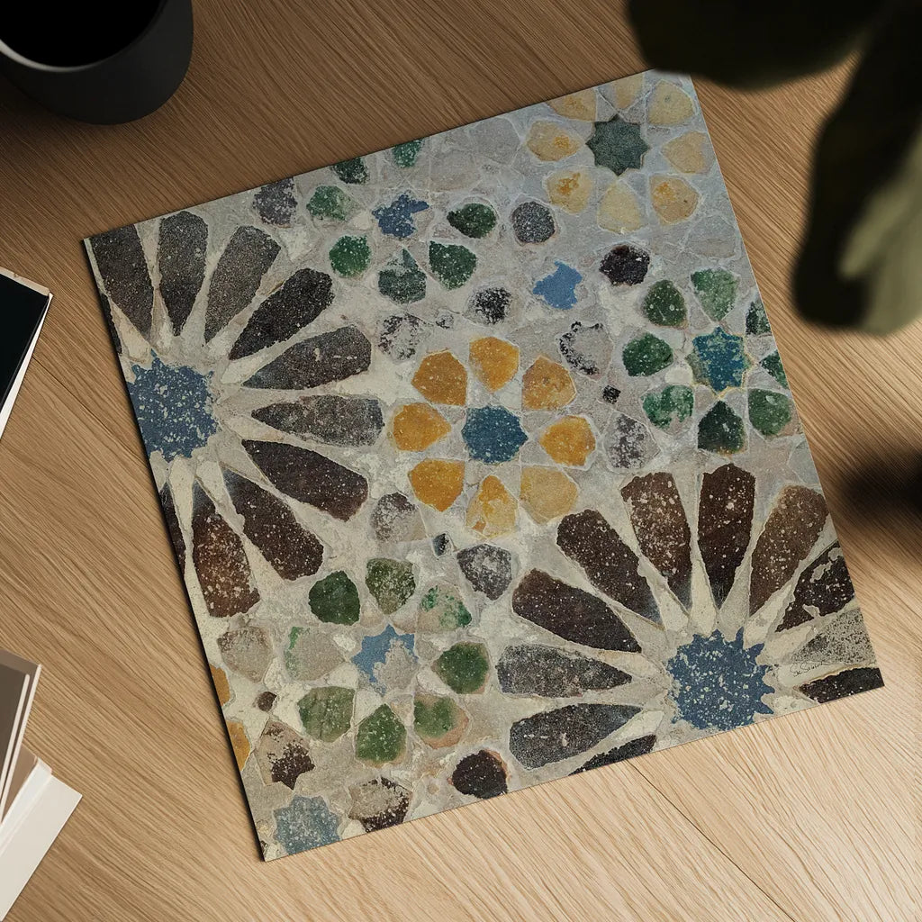 Alhambra Tile II by Sue Schlabach. Shown as a detailed flat fine art print, highlighting archival giclee quality. Available as an archival giclee rolled canvas, fine art paper, or poster print. SKU 22052a.