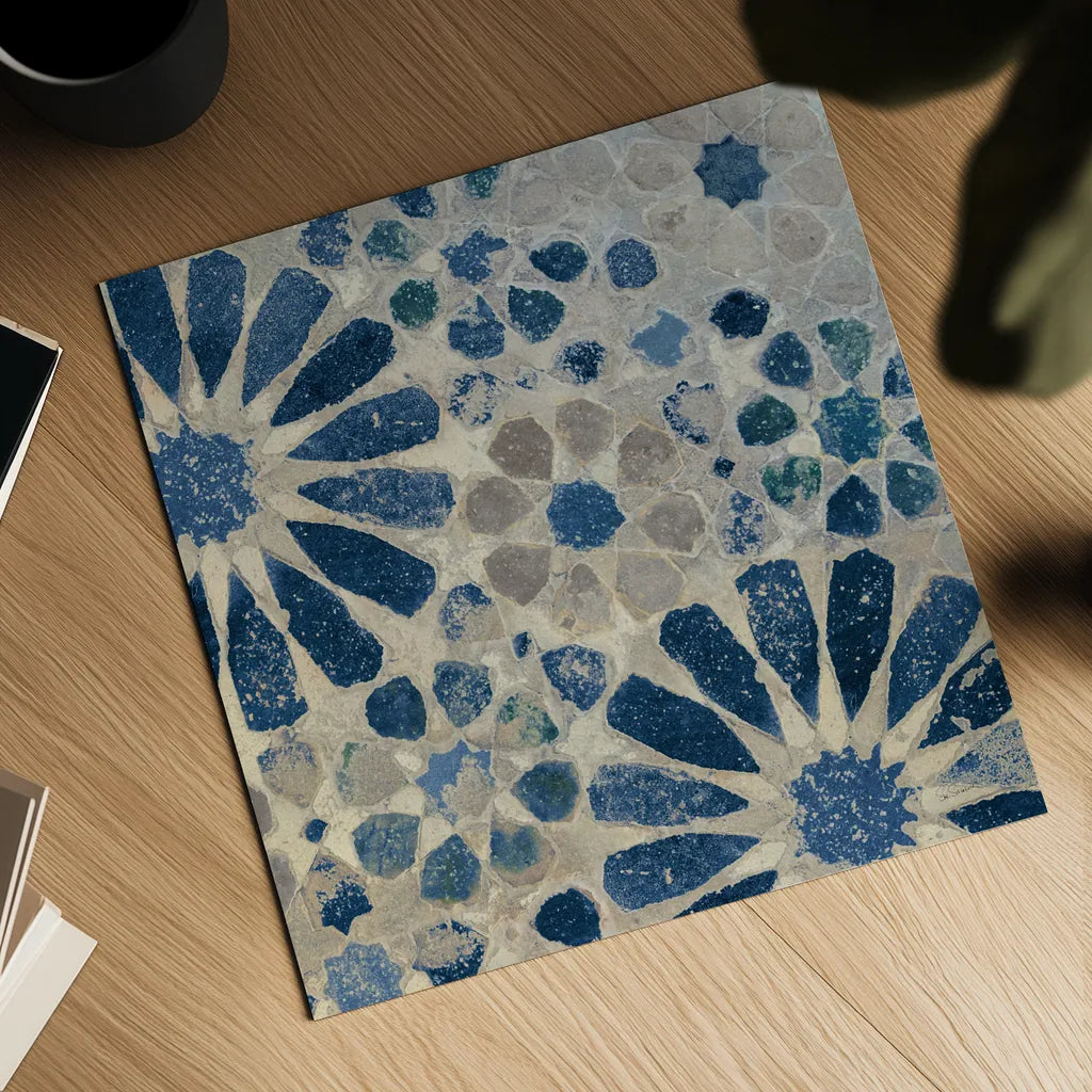 Alhambra Tile II Stone by Sue Schlabach. Shown as a detailed flat fine art print, highlighting archival giclee quality. Available as an archival giclee rolled canvas, fine art paper, or poster print. SKU 51747a.