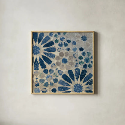 Alhambra Tile II Stone by Sue Schlabach. Shown in a natural wood glass frame for a timeless modern aesthetic. Available as an archival giclee rolled canvas, fine art paper, or poster print. SKU 51747a.