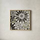 Alhambra Tile III Gray Green by Sue Schlabach. Shown in a natural wood glass frame for a timeless modern aesthetic. Available as an archival giclee rolled canvas, fine art paper, or poster print. SKU 56946a.