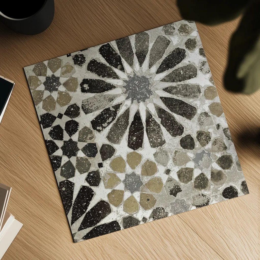 Alhambra Tile III Neutral by Sue Schlabach. Shown as a detailed flat fine art print, highlighting archival giclee quality. Available as an archival giclee rolled canvas, fine art paper, or poster print. SKU 22457a.
