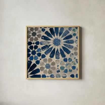 Alhambra Tile III Stone by Sue Schlabach. Shown in a natural wood glass frame for a timeless modern aesthetic. Available as an archival giclee rolled canvas, fine art paper, or poster print. SKU 51748a.