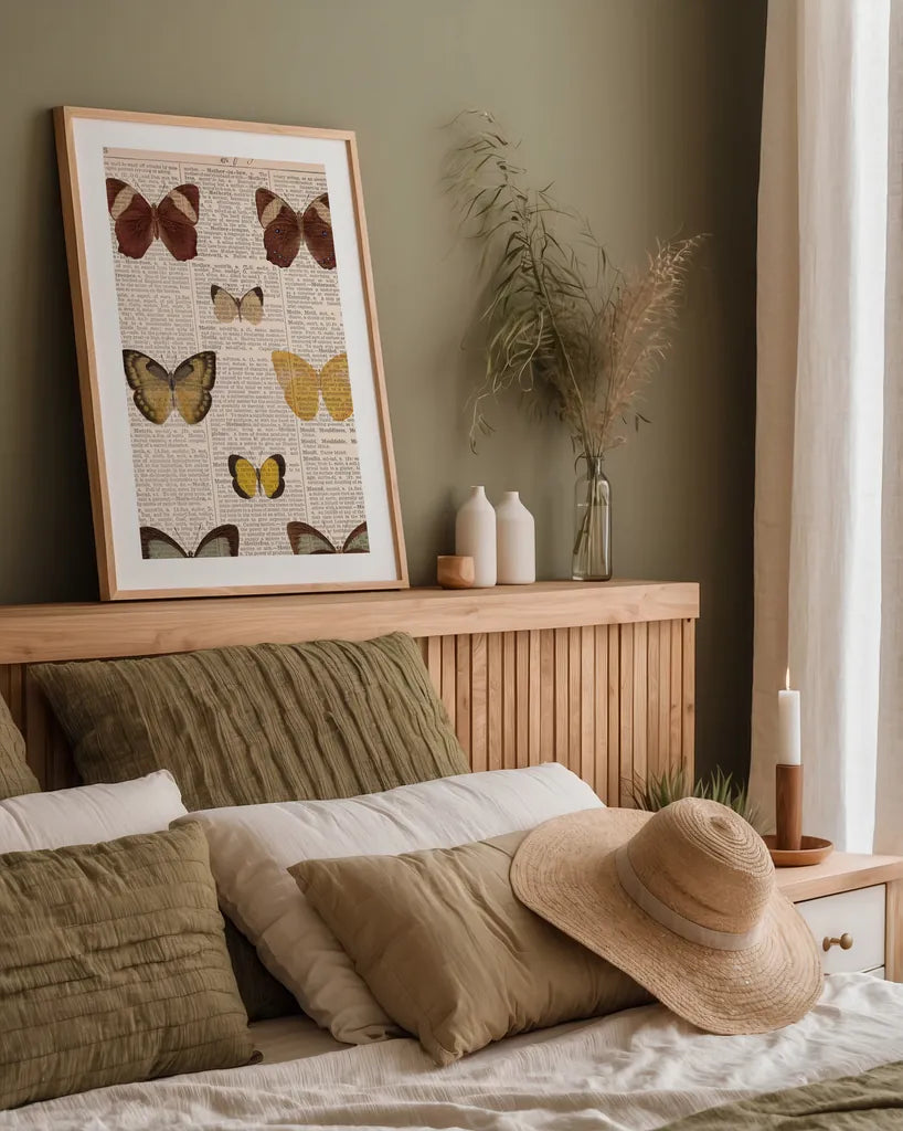 American Butterflies II by Sue Schlabach. shown as a paper print in a natural frame. Available as a archival giclee rolled canvas, fine art paper, or poster print. SKU 68219h.