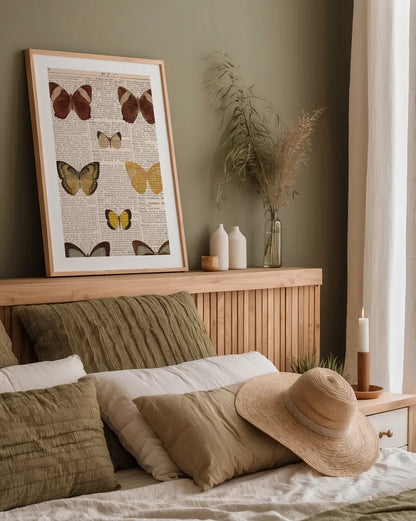 American Butterflies II by Sue Schlabach. shown as a paper print in a natural frame. Available as a archival giclee rolled canvas, fine art paper, or poster print. SKU 68219h.