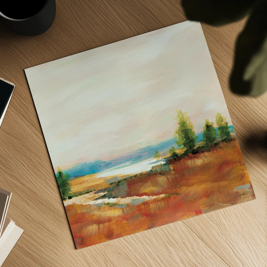 Amity Pond Sq by Sue Schlabach. Shown as a detailed flat fine art print, highlighting archival giclee quality. Available as an archival giclee rolled canvas, fine art paper, or poster print. SKU 68464a.