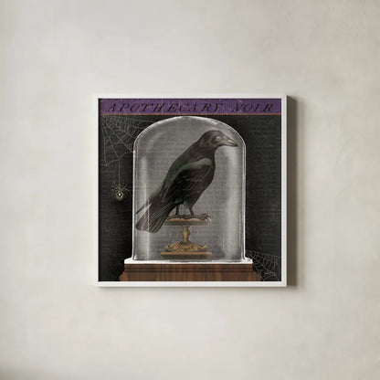 Apothecary Noir I by Sue Schlabach. Shown in a crisp white glass frame for a clean and minimalist style. Available as an archival giclee rolled canvas, fine art paper, or poster print. SKU 74886a.