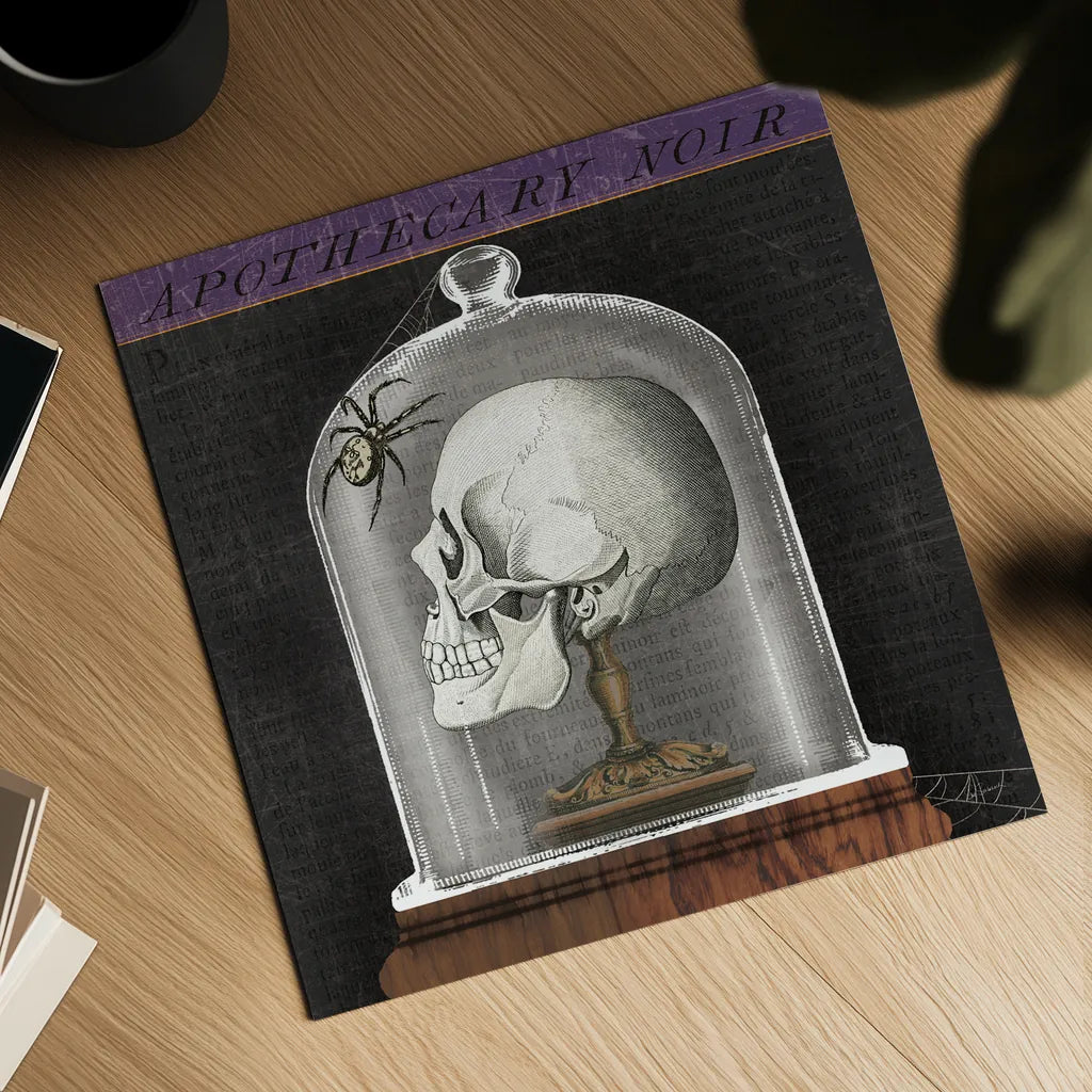 Apothecary Noir II by Sue Schlabach. Shown as a detailed flat fine art print, highlighting archival giclee quality. Available as an archival giclee rolled canvas, fine art paper, or poster print. SKU 74887a.