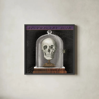 Apothecary Noir III by Sue Schlabach. Shown in a sleek black glass frame for a contemporary gallery look. Available as an archival giclee rolled canvas, fine art paper, or poster print. SKU 74888a.