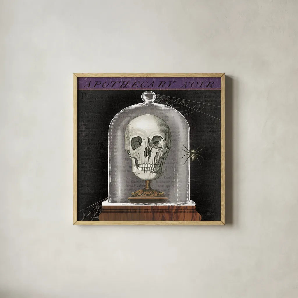 Apothecary Noir III by Sue Schlabach. Shown in a natural wood glass frame for a timeless modern aesthetic. Available as an archival giclee rolled canvas, fine art paper, or poster print. SKU 74888a.