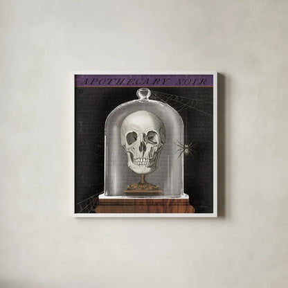 Apothecary Noir III by Sue Schlabach. Shown in a crisp white glass frame for a clean and minimalist style. Available as an archival giclee rolled canvas, fine art paper, or poster print. SKU 74888a.