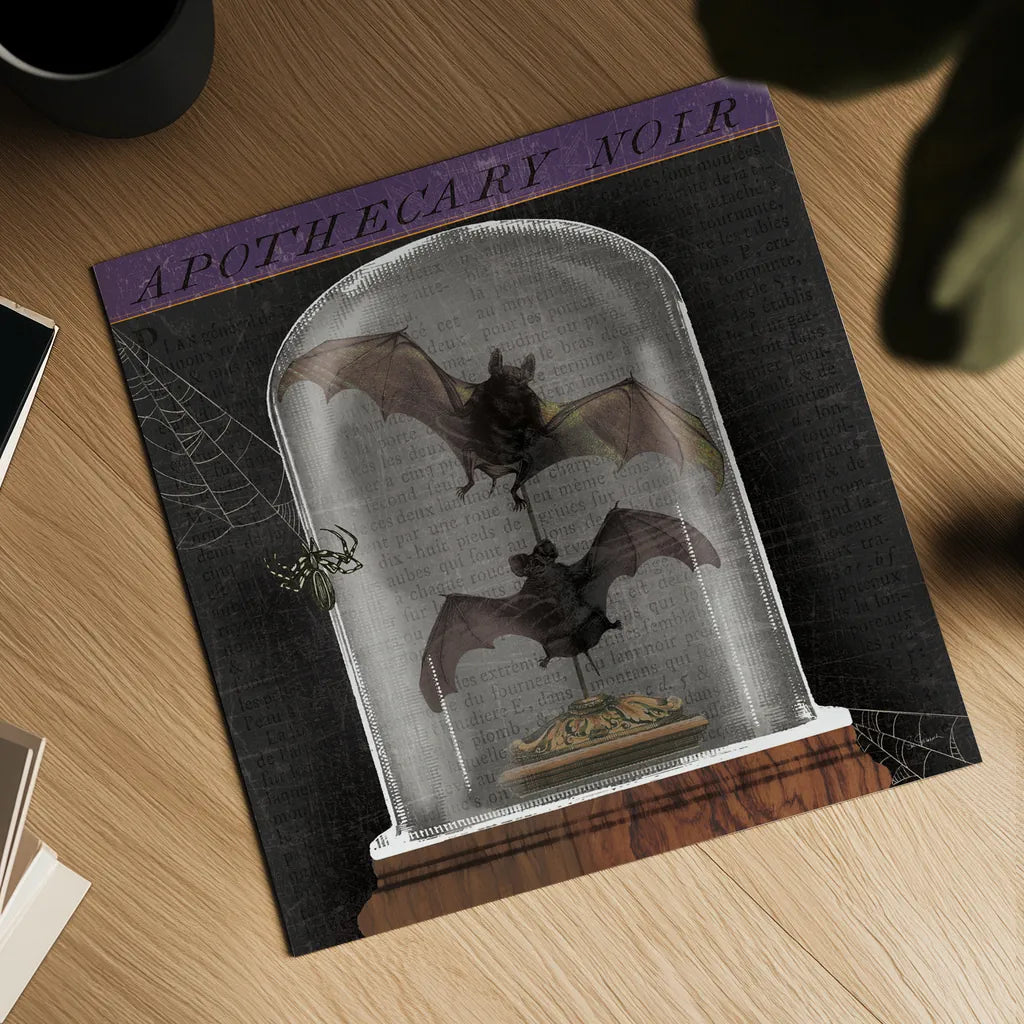 Apothecary Noir IV by Sue Schlabach. Shown as a detailed flat fine art print, highlighting archival giclee quality. Available as an archival giclee rolled canvas, fine art paper, or poster print. SKU 74889a.