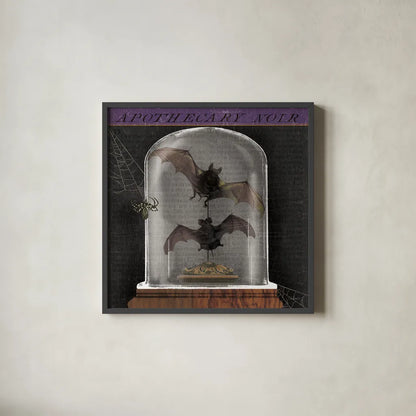 Apothecary Noir IV by Sue Schlabach. Shown in a sleek black glass frame for a contemporary gallery look. Available as an archival giclee rolled canvas, fine art paper, or poster print. SKU 74889a.