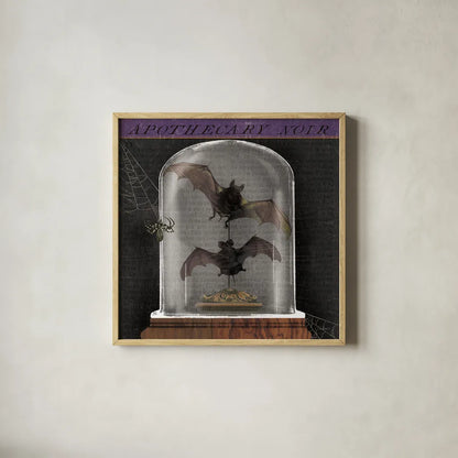 Apothecary Noir IV by Sue Schlabach. Shown in a natural wood glass frame for a timeless modern aesthetic. Available as an archival giclee rolled canvas, fine art paper, or poster print. SKU 74889a.