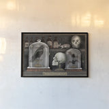 Apothecary Noir V by Sue Schlabach. shown as a paper print in a black flame. Available as a archival giclee rolled canvas, fine art paper, or poster print. SKU 74890i.