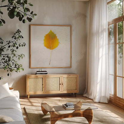 Autumn Colors III by Sue Schlabach. Shown in a natural wood frame in a cozy modern living room. Available as an archival giclee rolled canvas, fine art paper, or poster print. SKU 29347a.