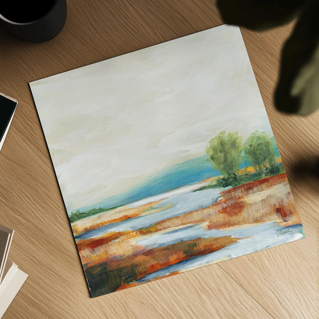 Autumn Wetland by Sue Schlabach. Shown as a detailed flat fine art print, highlighting archival giclee quality. Available as an archival giclee rolled canvas, fine art paper, or poster print. SKU 82693a.