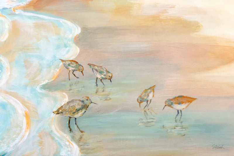 Back Bay Sandpipers by Sue Schlabach. SKU 85241i. Archival Giclee Fine art print for wall decor.