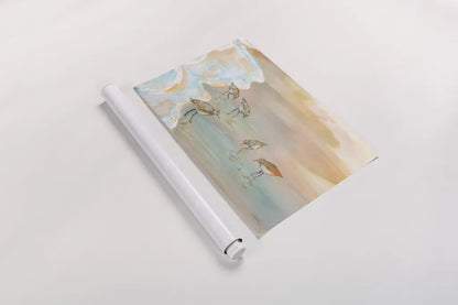 Back Bay Sandpipers by Sue Schlabach. shown as a rolled paper print. Available as archival giclee rolled canvas, fine art paper, or poster print. SKU 85241i.