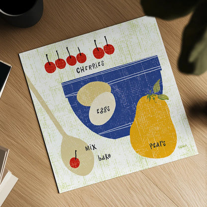 Baking It I by Sue Schlabach. Shown as a detailed flat fine art print, highlighting archival giclee quality. Available as an archival giclee rolled canvas, fine art paper, or poster print. SKU 44672a.